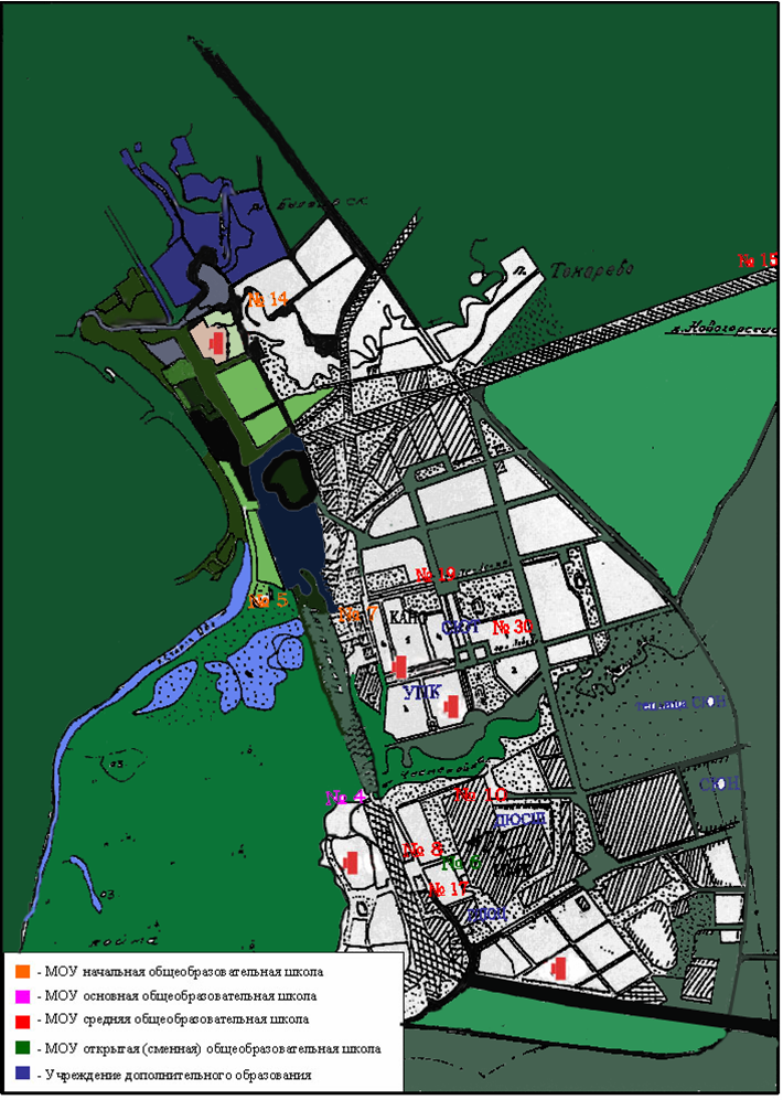 карта ОУ города